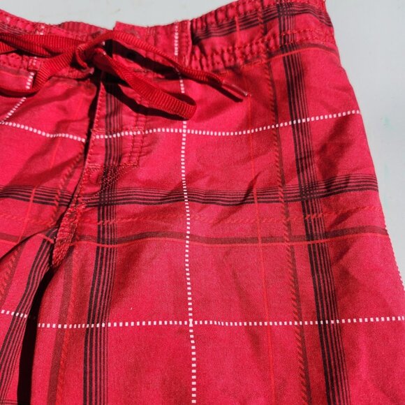 Quicksilver Swim Trunks Size Small S Boy's Swimming Shorts Red Plaid Swimsuit - Picture 6 of 8